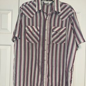 Express Red and Blue Casual Button Down Shirt